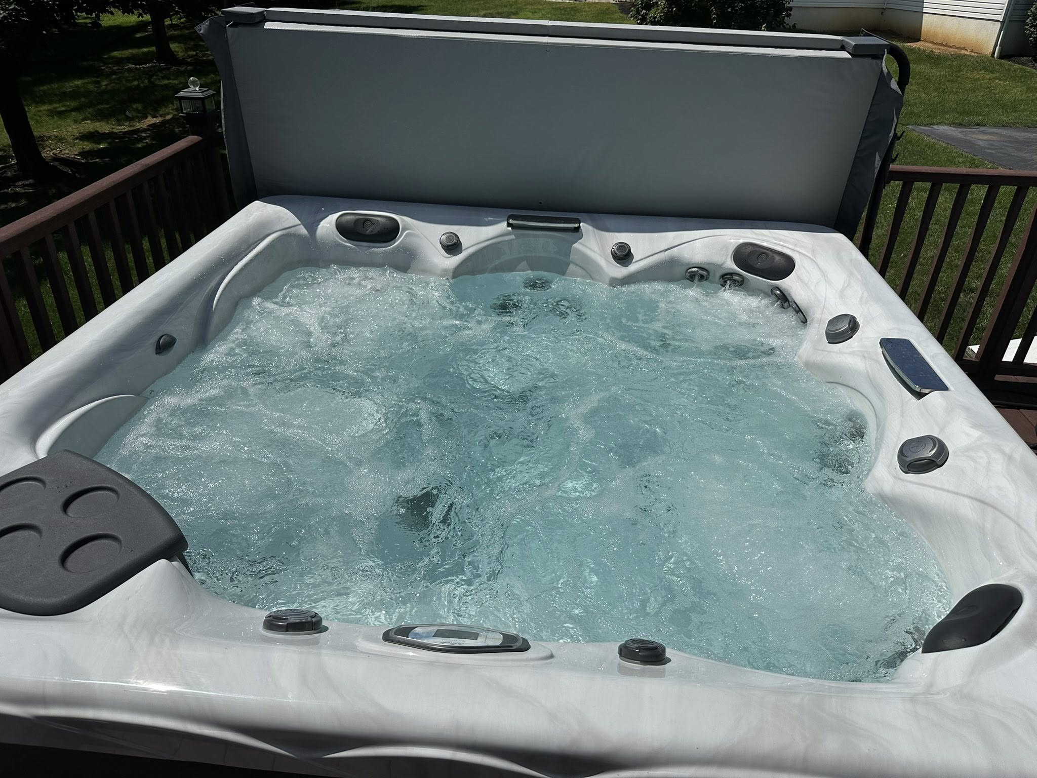 A hot tub filled with water