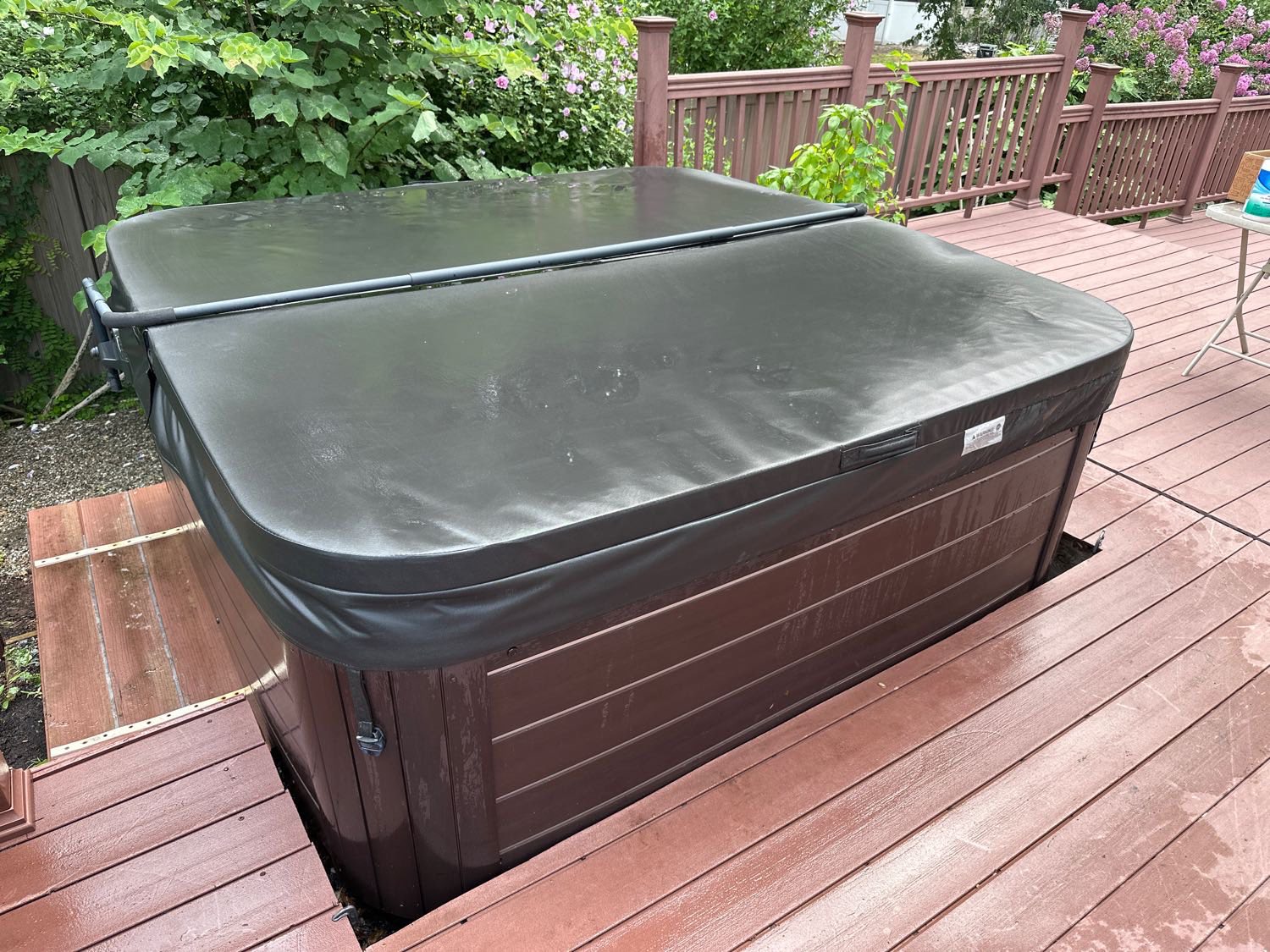 A clean and covered hot tub