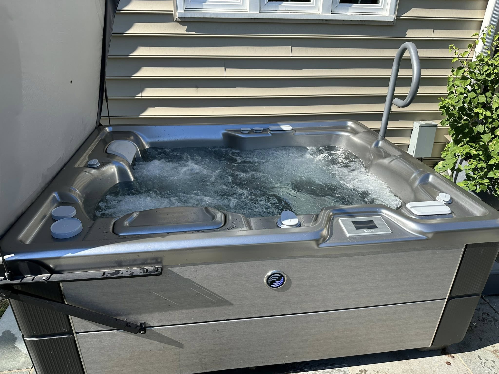 A hot tub filled with water